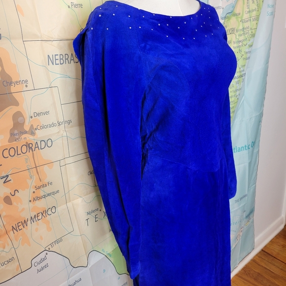 Vintage Suede 1980s Electric Blue   Dress With Rhinestones Size M - Picture 5 of 16